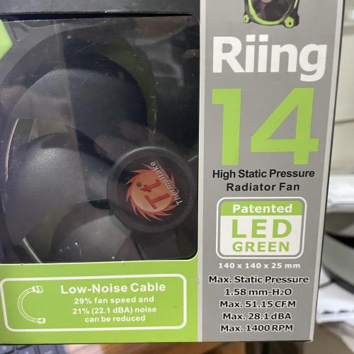 Riing 14 High Static Pressure Radiator Fan- Green LED- Thermalake-Ships Free